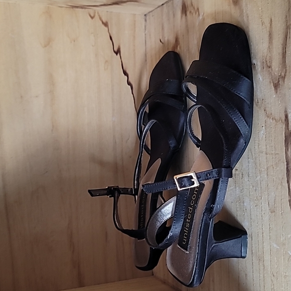 Unlisted Black Sz 8 Strappy Heels Open Square Toe Sandals Shoes VTG Y2K 90s Prom - Picture 3 of 8